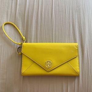 Tory Burch yellow leather wristlet